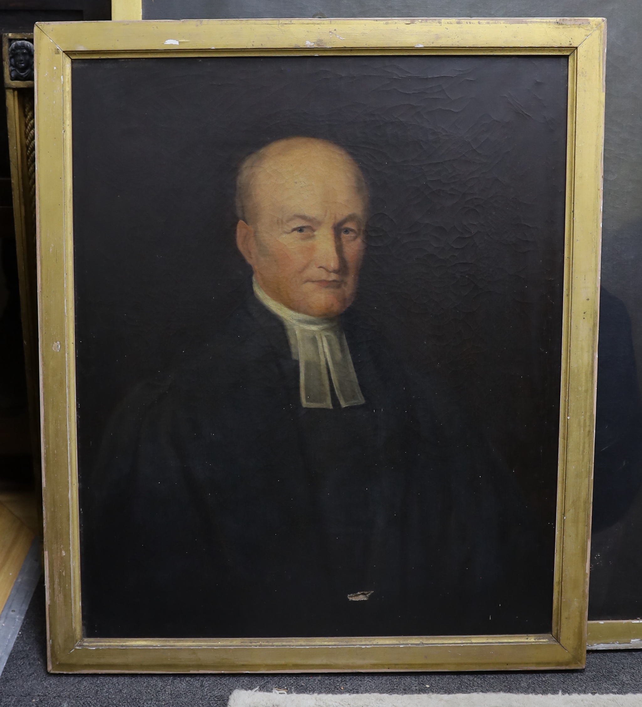 19th century English School, oil on canvas, Half length portrait of a clergyman, 75 x 62cm